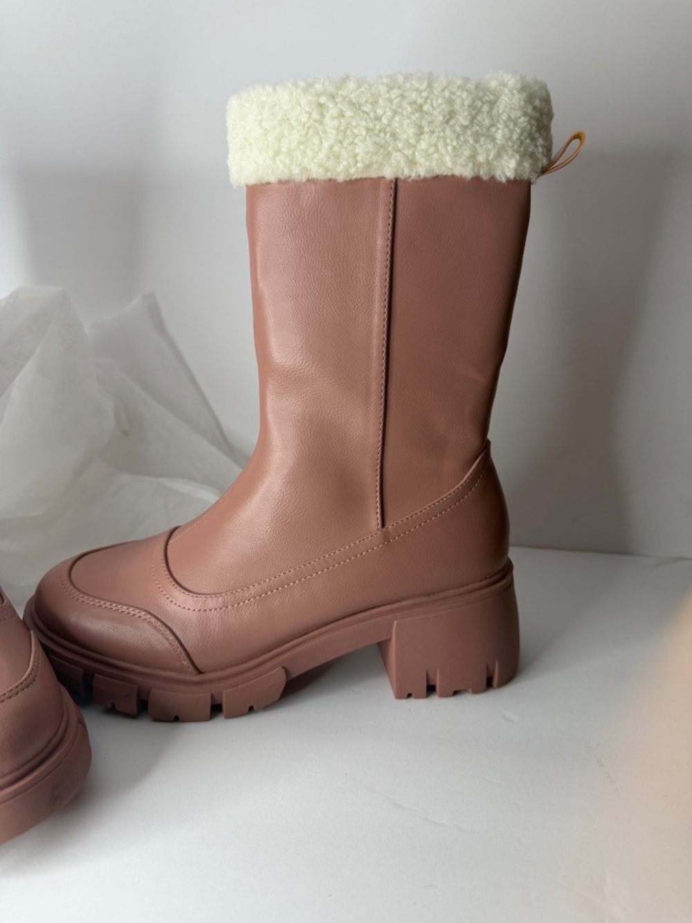 Cape Robbin Pink Platform Boots Size 8 Faux Fur Trim Chunky Lug Sole Mid Calf - Picture 2 of 5